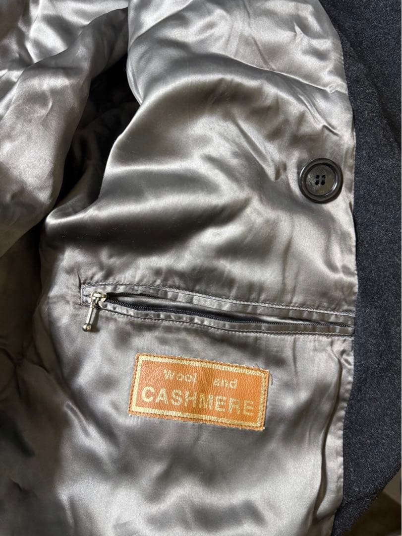 イタリアvintageカシミアウールコート　チャコールダブルブレストコートM