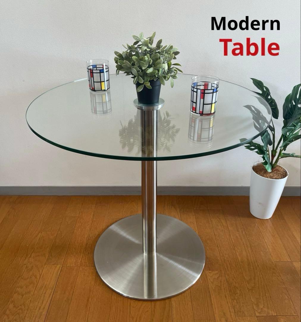 モダンスタイル　ガラステーブル　φ800 ミッドセンチュリー　ダイニング　カフェ