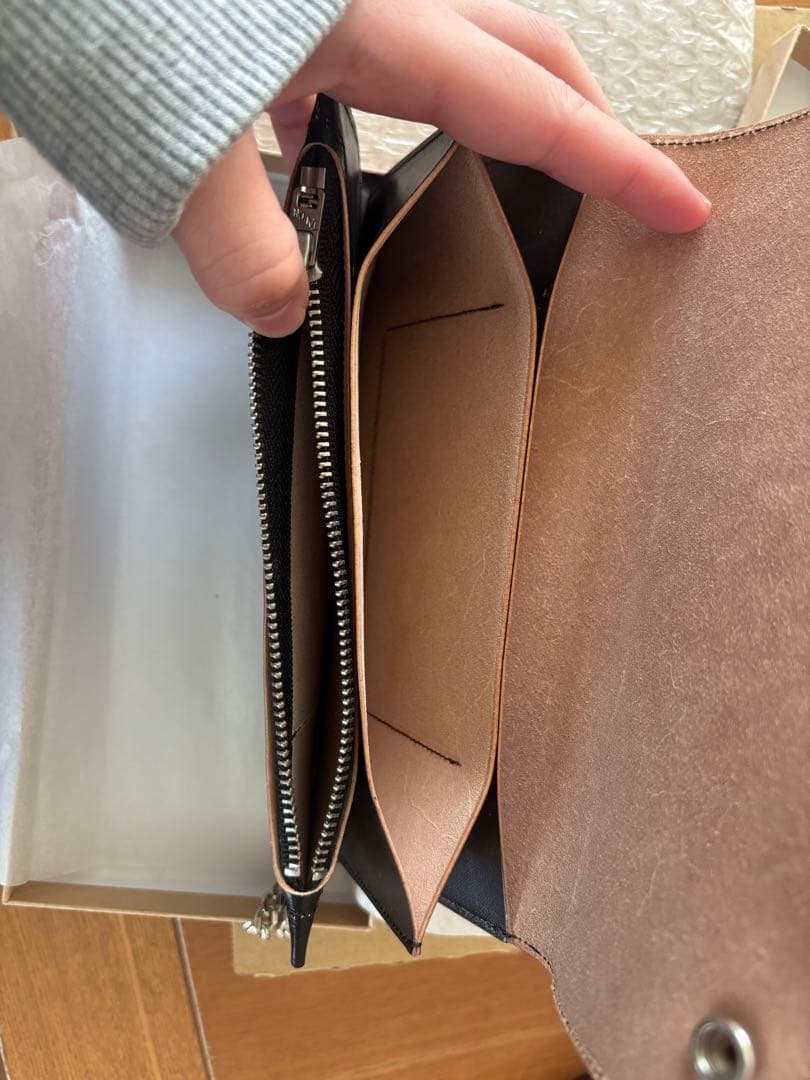 Leatherno ブラック レザー 長財布 チェーン付き