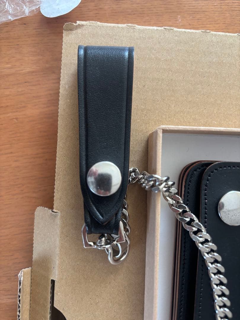 Leatherno ブラック レザー 長財布 チェーン付き