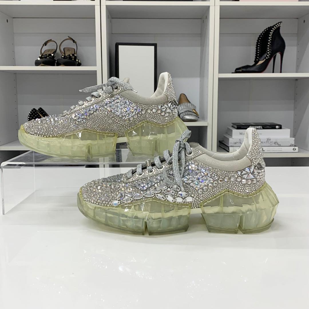 ジミーチュウ ダイヤモンド スワロフスキー ロゴ スニーカー シルバー