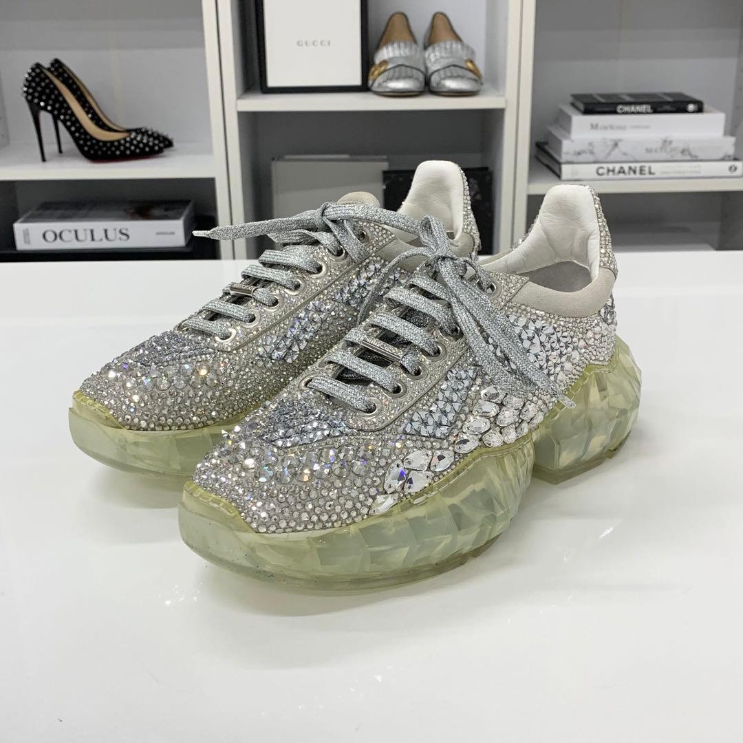 ジミーチュウ ダイヤモンド スワロフスキー ロゴ スニーカー シルバー