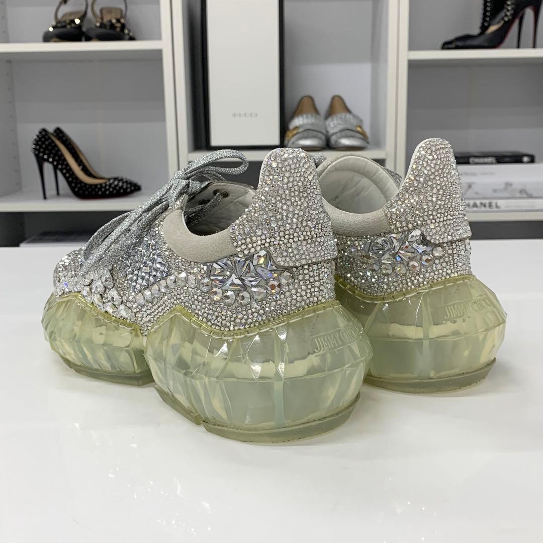 ジミーチュウ ダイヤモンド スワロフスキー ロゴ スニーカー シルバー