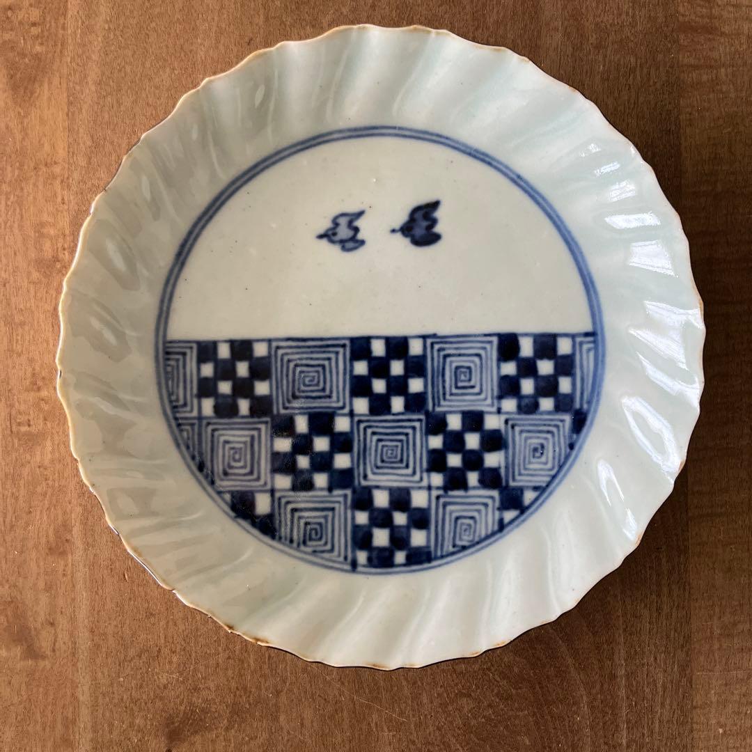 村田森　染付輪花皿