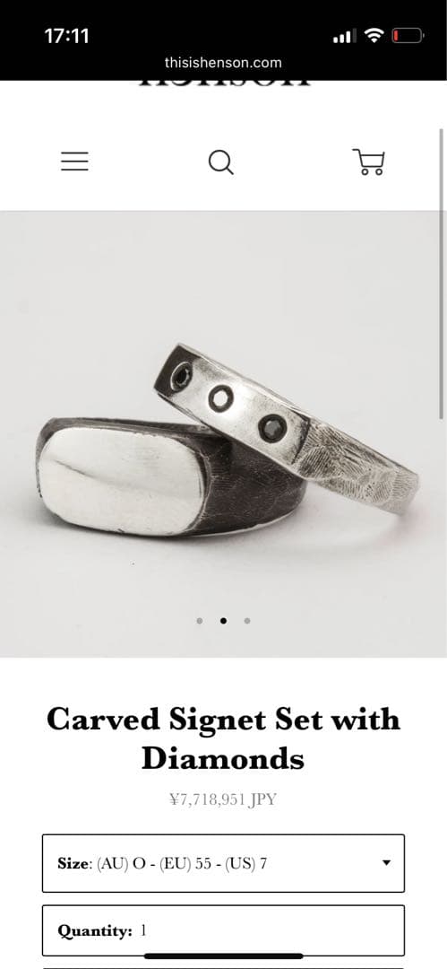 Henson シグネット+ブラックダイヤモンド　シルバーリングセット15-16号