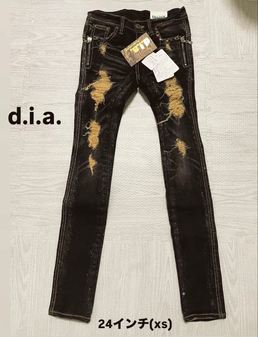 【新品未使用】d.i.a. 大人気スタッズラメダメージスキニーデニム、XS