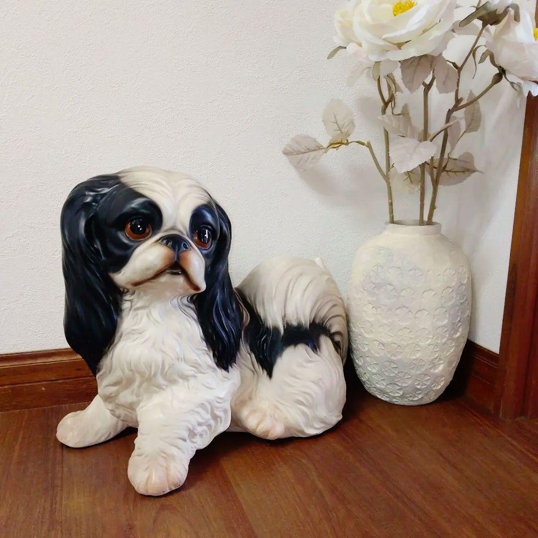 【Demain】ITALY製　狆　チン　スパニエル　犬　陶器　置物　サイン有り