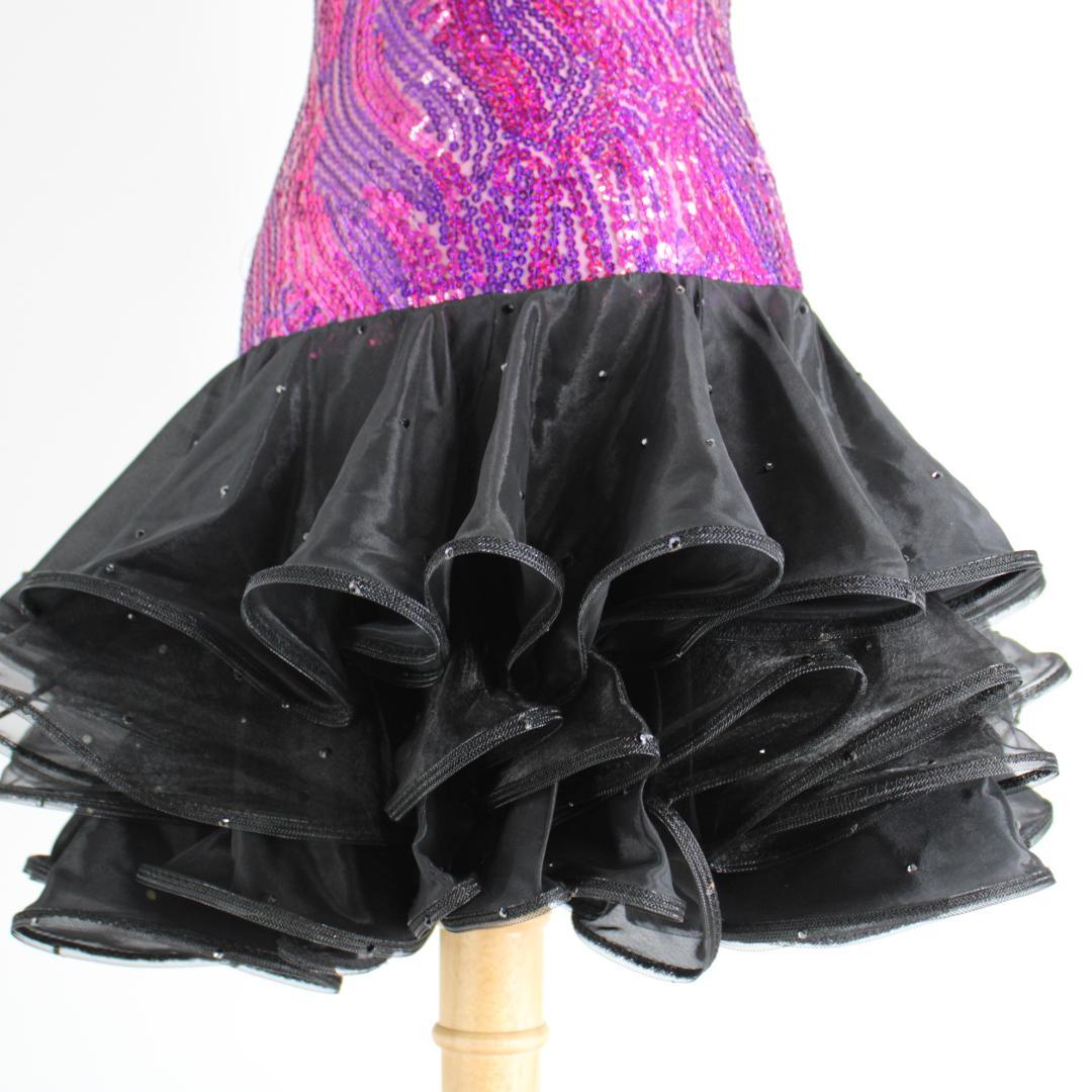 【社交ダンス衣装】パープル×豪華フリル ラテンドレス ワンピース 紫