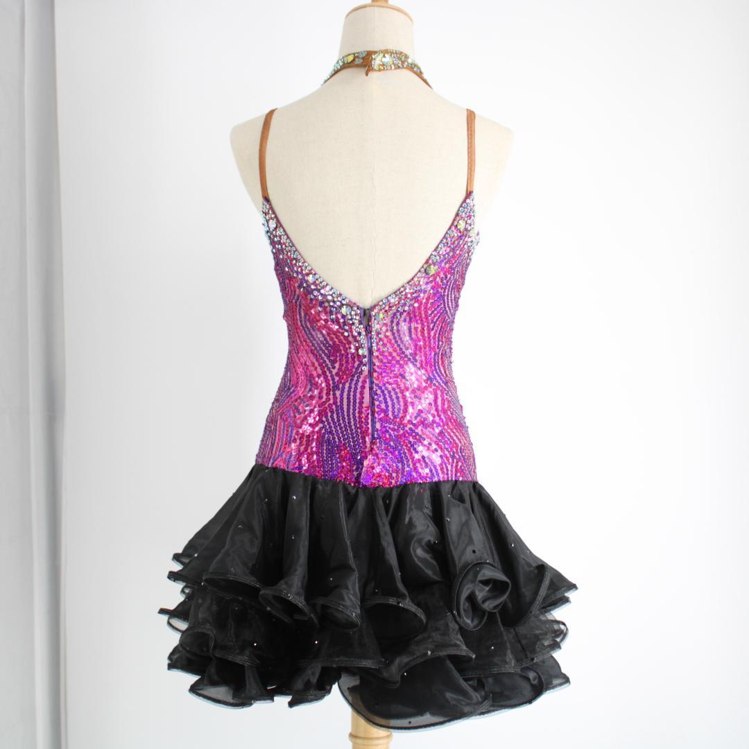 【社交ダンス衣装】パープル×豪華フリル ラテンドレス ワンピース 紫