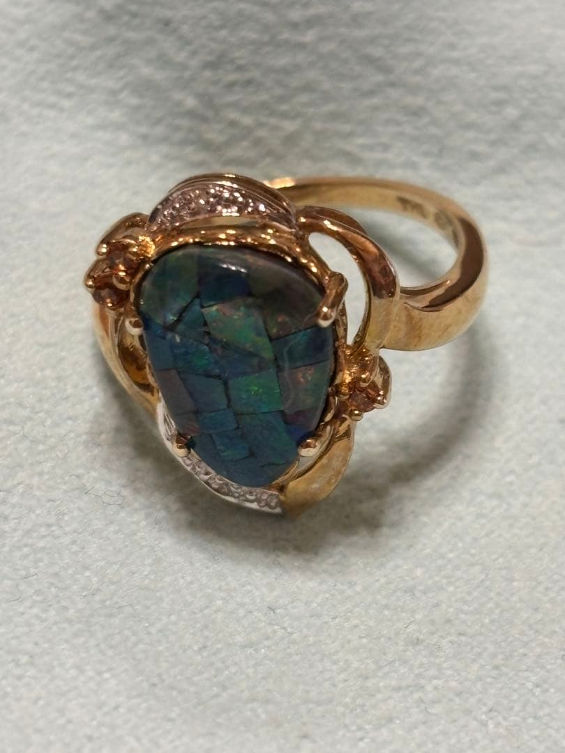 K10 モザイクオパールリング？　 14号