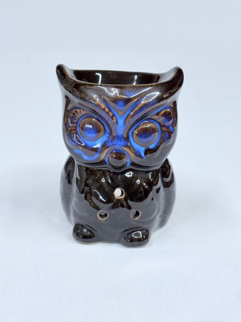 アロマオイルバーナー フクロウ 香炉 アロマポット 黒と青 開運 梟 ふくろう