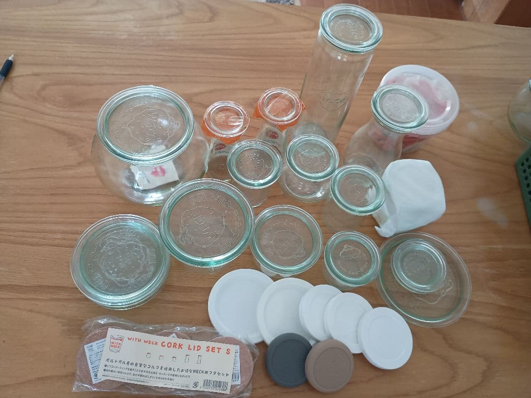 weck　瓶・キャニスターセット コルク蓋付き　蓋＆瓶計40点とパッキン数十点