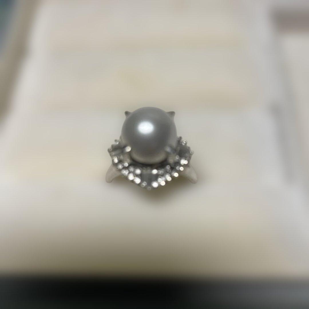 １１ｍｍ真珠とダイヤのエレガントリング.プラチナ９００