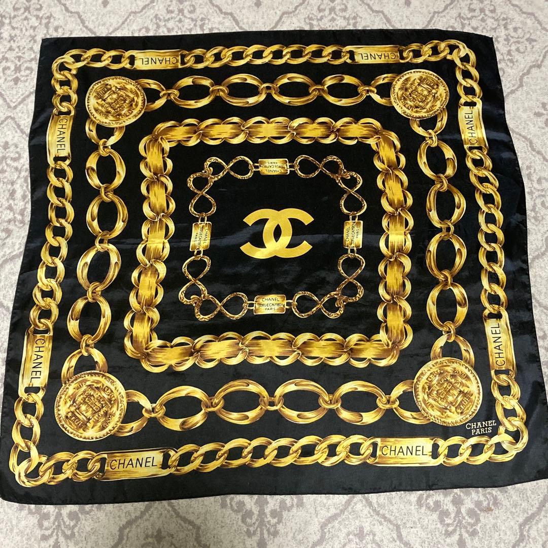 y*6様 CHANEL シャネル チェーン柄 シルクスカーフ 85×85cm