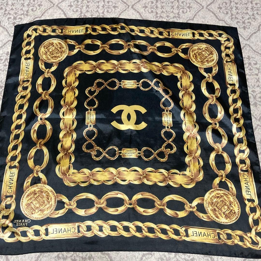 y*6様 CHANEL シャネル チェーン柄 シルクスカーフ 85×85cm