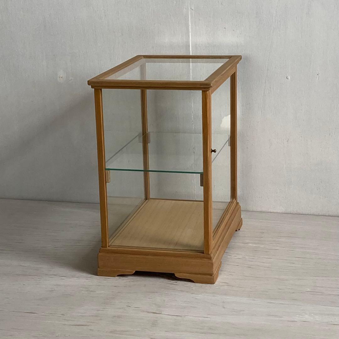 古い木製 ガラスケース 2段 卓上 ショーケース 展示ケース 小物入れ