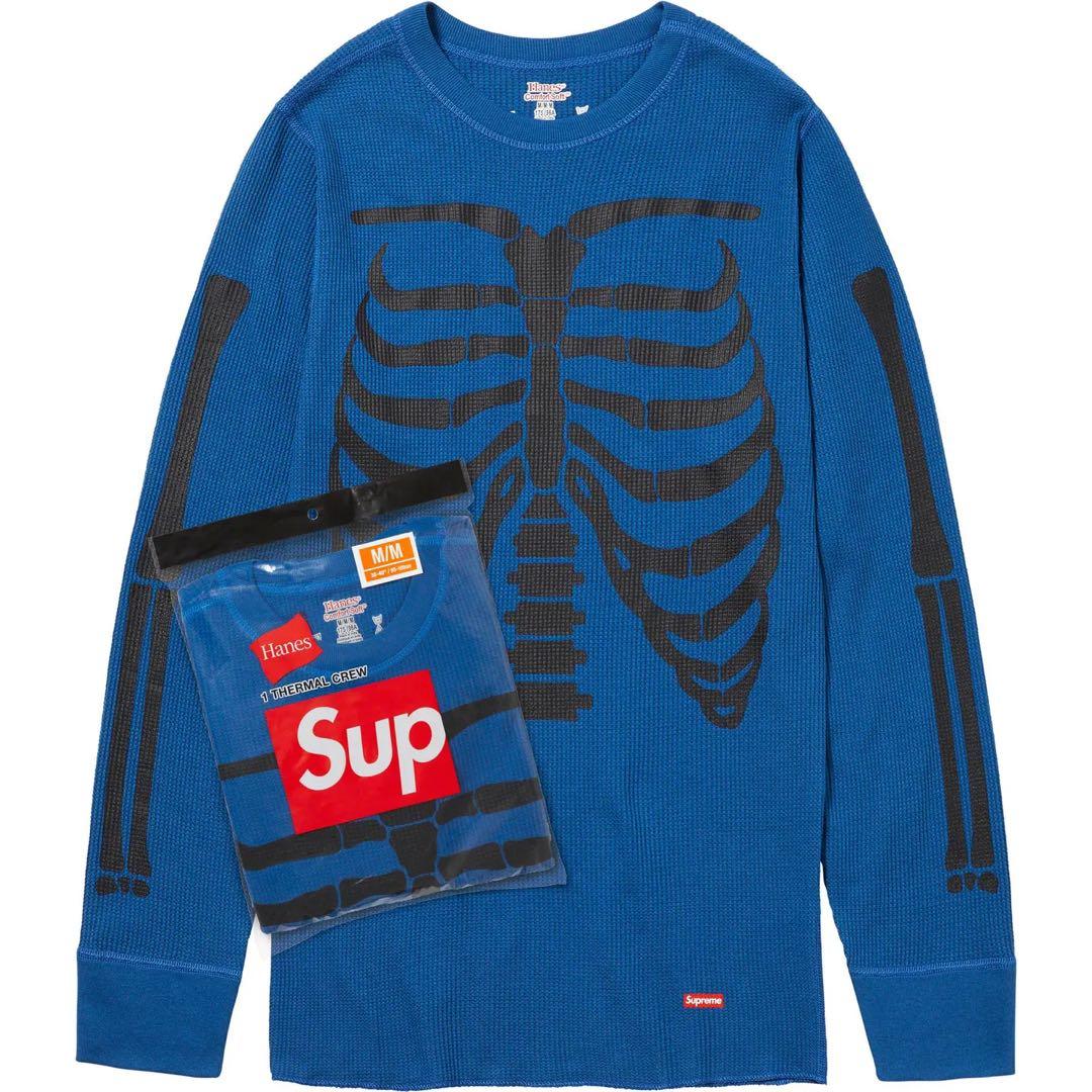 supreme Hanes Bones Thermal Crew サーマル 青