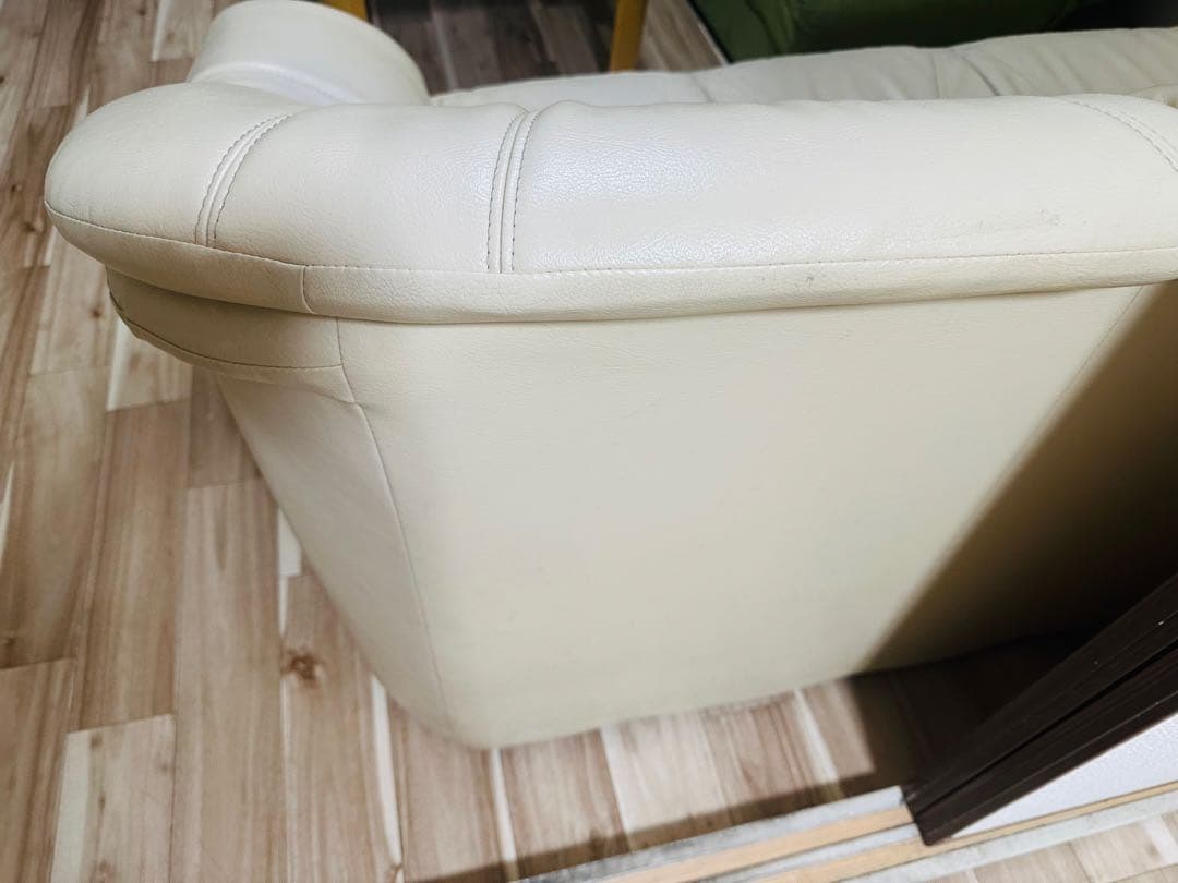 アイボリー 合成皮革 2人掛けソファ お持ち帰りのみ