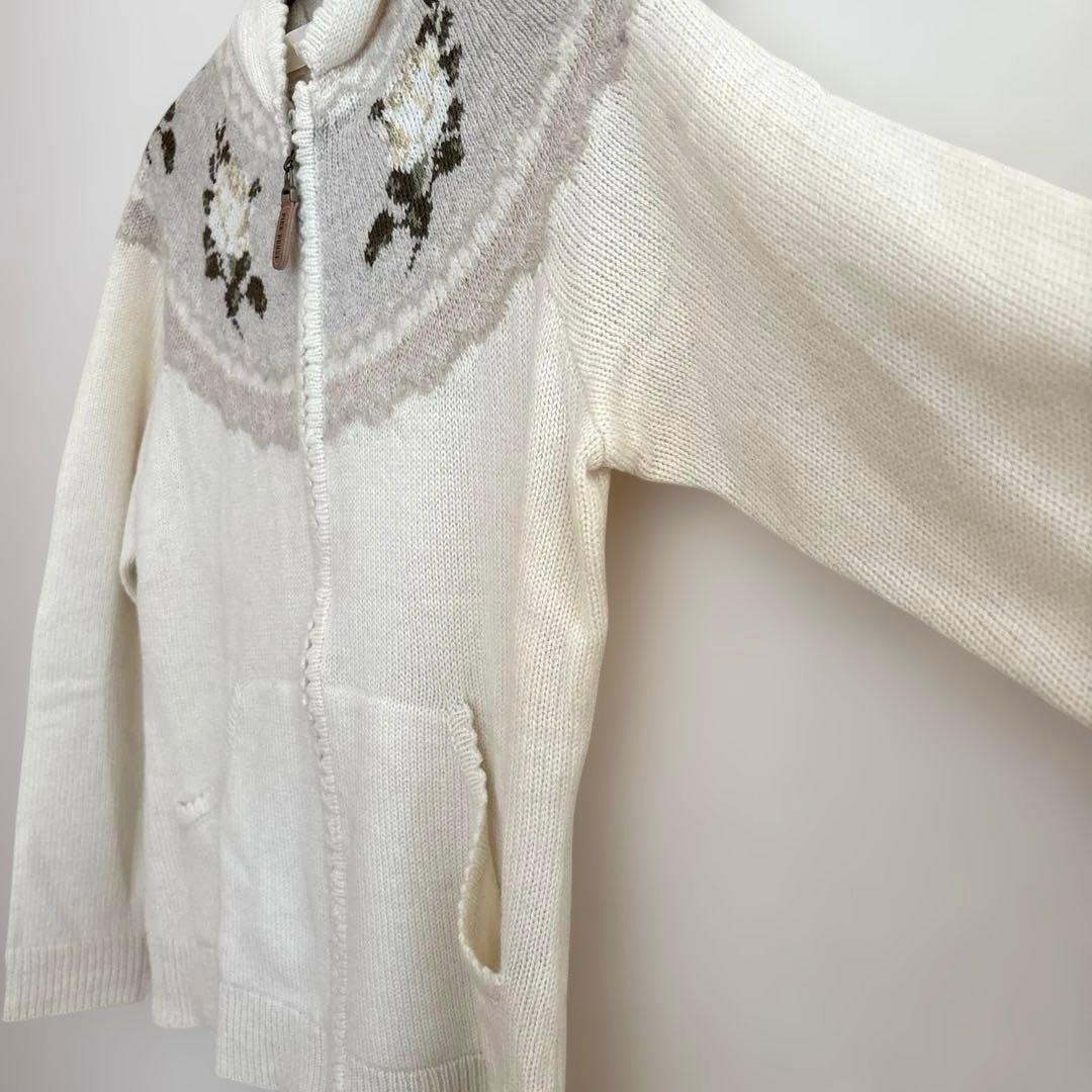 ピンクハウスフード付きニットジップパーカーカーディガン　カシミヤアンゴラ混レトロ