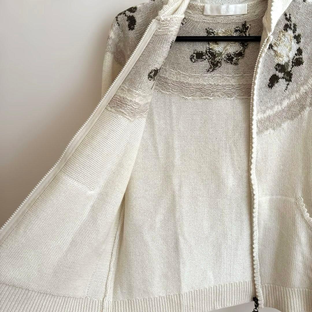 ピンクハウスフード付きニットジップパーカーカーディガン　カシミヤアンゴラ混レトロ