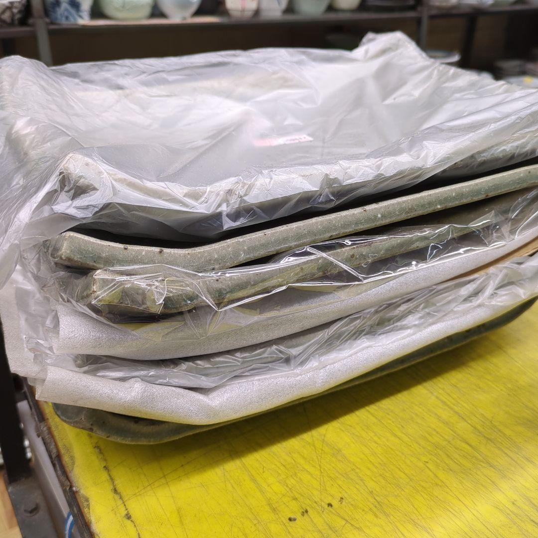 ２枚　萬古焼 寿司皿 向付 前菜皿 大皿 鮨 角皿 34cm　新品