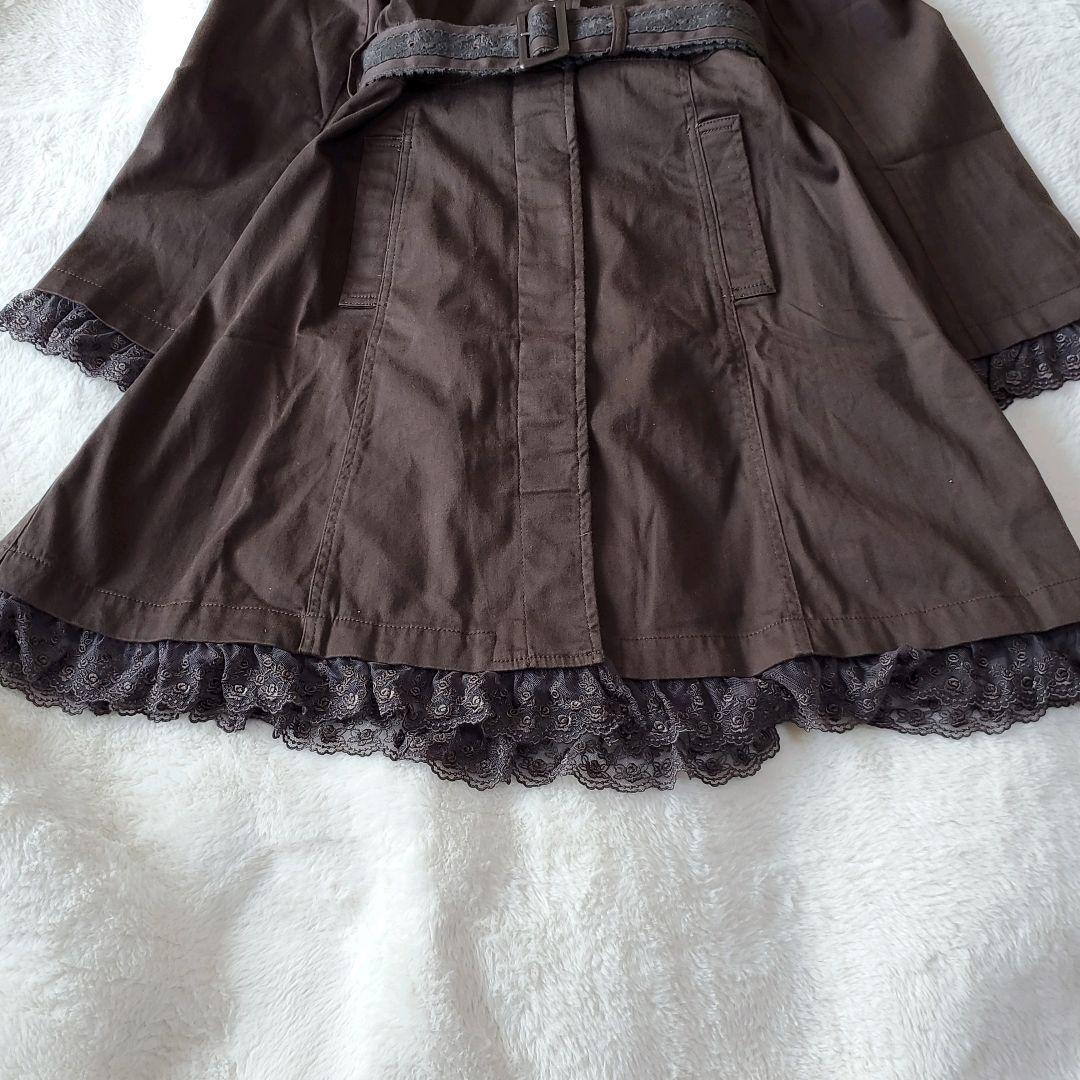 ピンクハウス　ステンカラーコート　ロングコート　ベルト付き　レース　フード