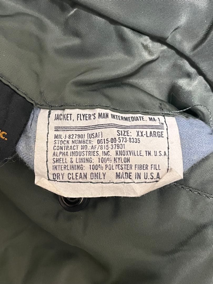 アルファ　MA1 90s USA製　オリーブ