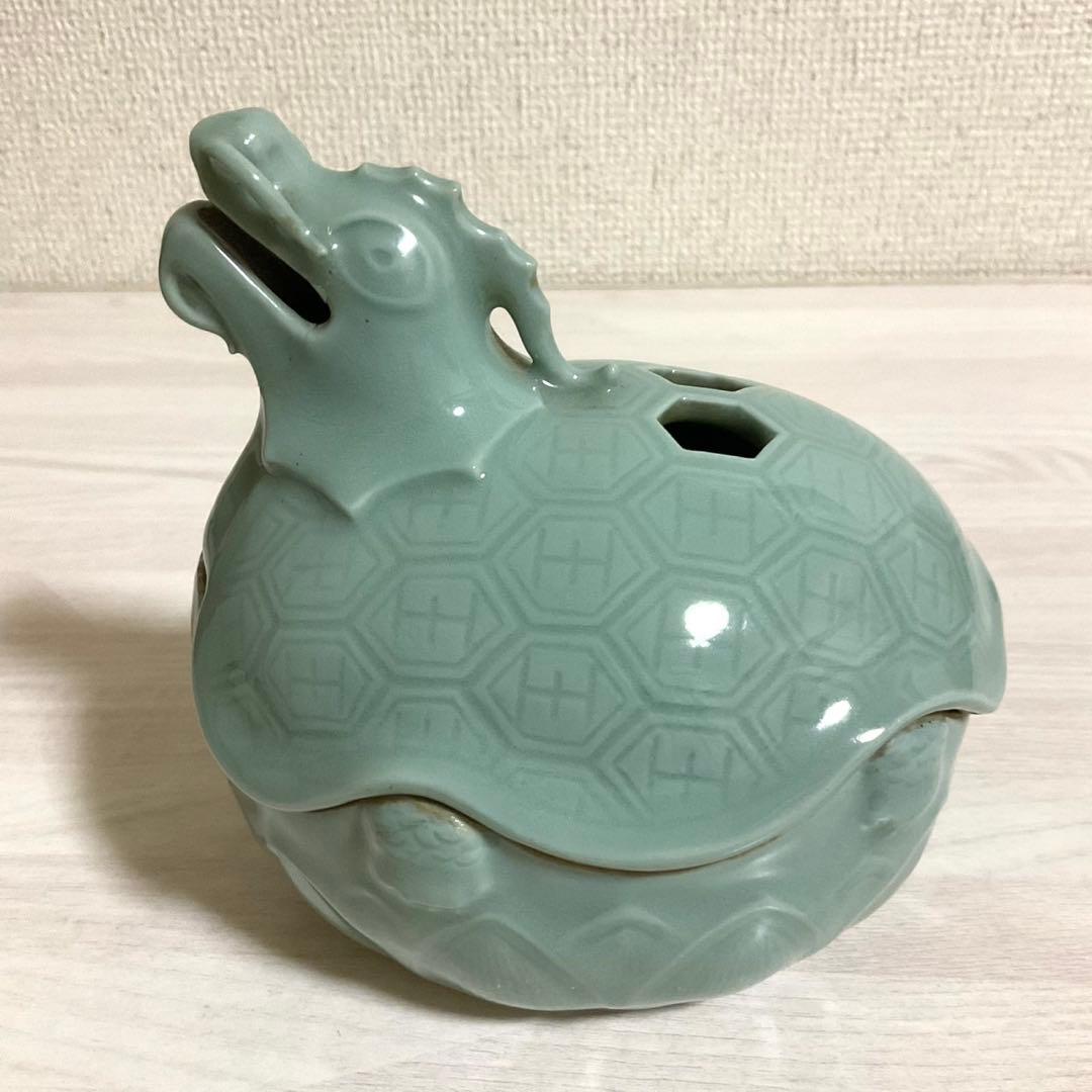 諏訪蘇山 青磁 亀龍香炉 香炉 箱付 香道 茶道具 香道具