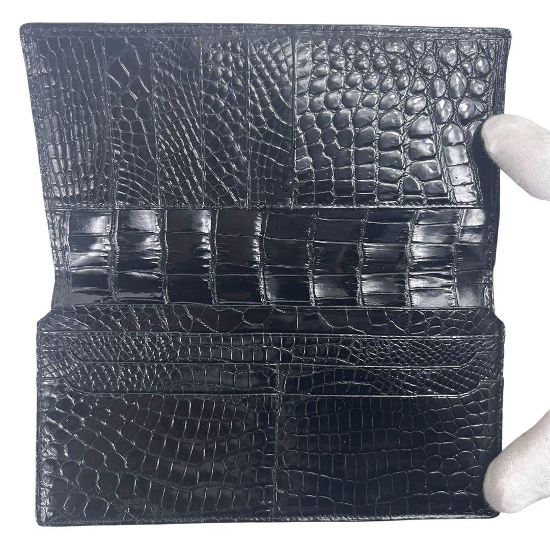 極美品 JRA認定 クロコダイル シャイニング 長財布 ブラック センター取り