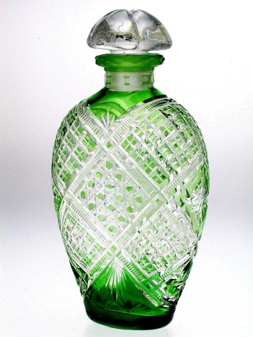 【超稀有】1880-年製 アンティーク オールドバカラ・碧硝子切子装飾ボトル