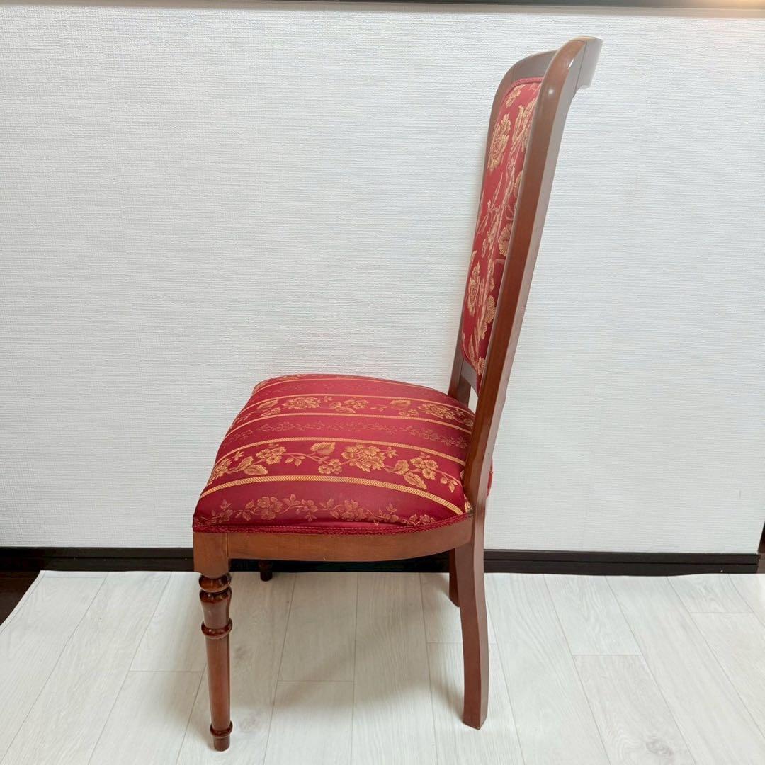 イタリア製 ダイニングチェア 2脚セット 花柄ジャガード 飴色 木製 高級椅子