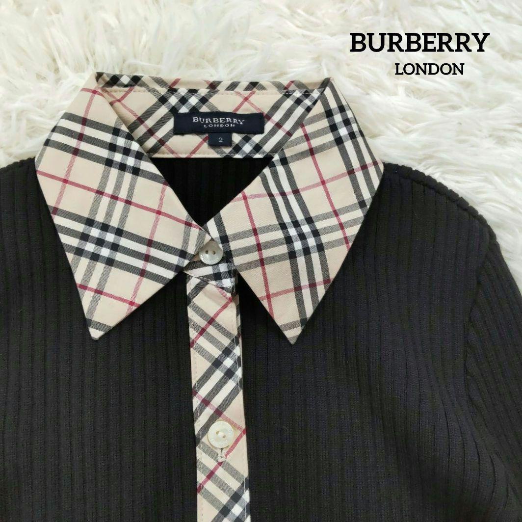 BURBERRY LONDON⿻シルク混 リブニット シャツ ノバチェック 黒M