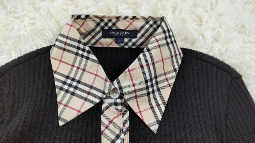 BURBERRY LONDON⿻シルク混 リブニット シャツ ノバチェック 黒M
