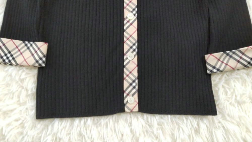 BURBERRY LONDON⿻シルク混 リブニット シャツ ノバチェック 黒M