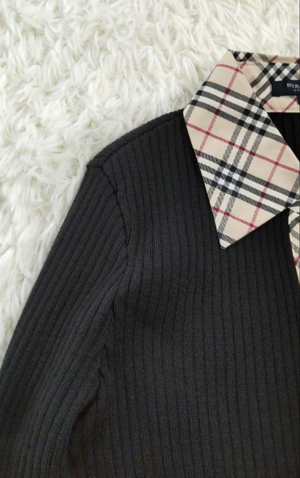 BURBERRY LONDON⿻シルク混 リブニット シャツ ノバチェック 黒M