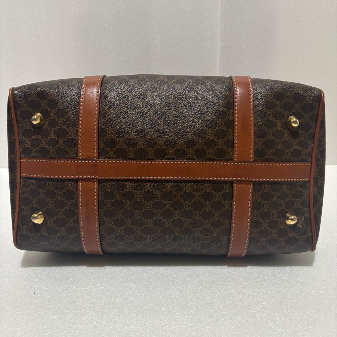 セリーヌ マカダム柄 ボストンバッグ PVC レザー ブラウン　ヴィンテージ