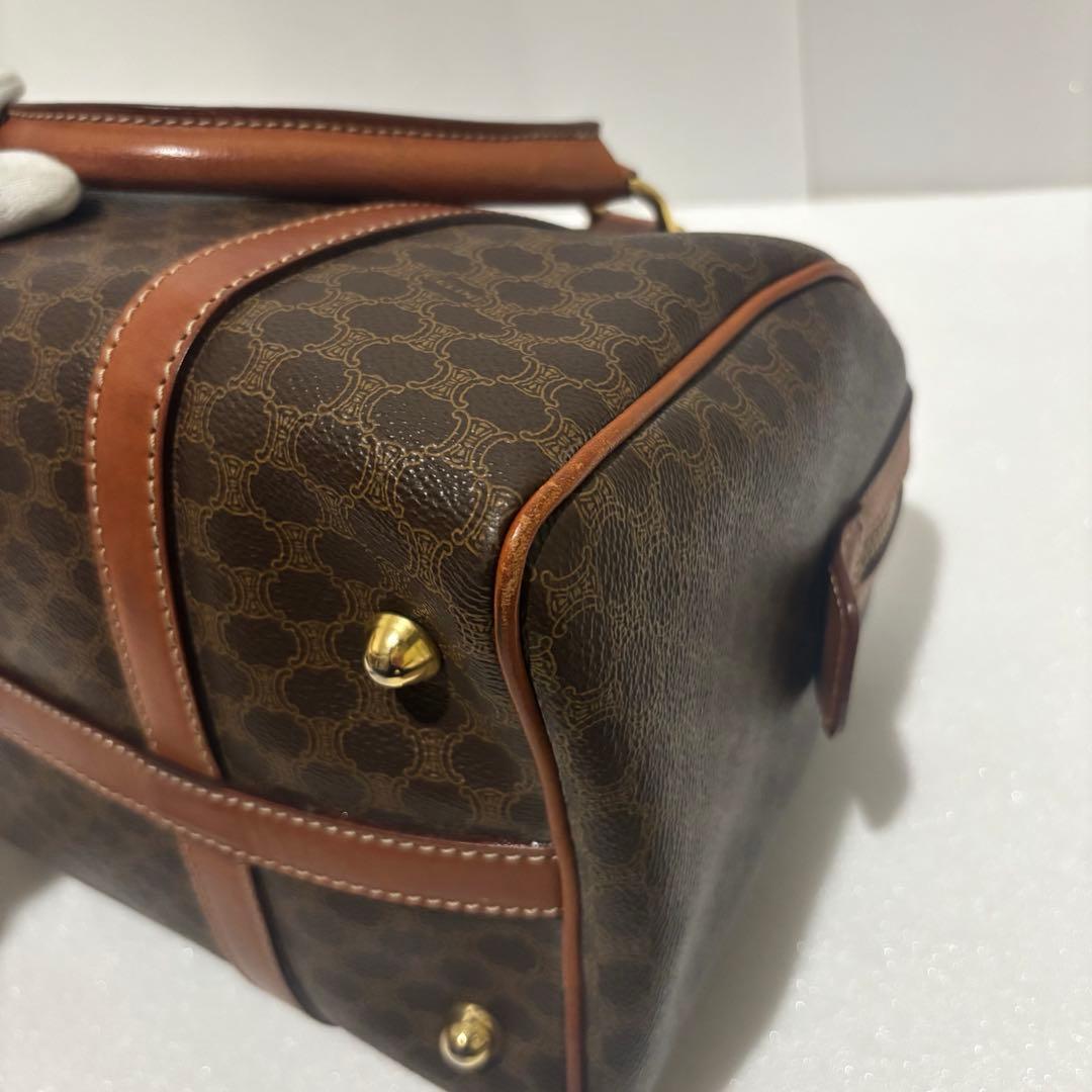 セリーヌ マカダム柄 ボストンバッグ PVC レザー ブラウン　ヴィンテージ