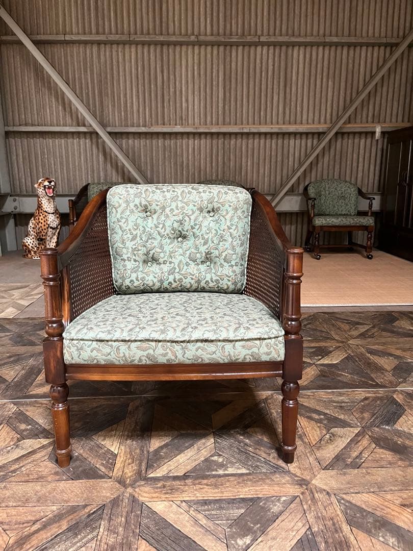 野の花子＊カリモク コロニアル シングルソファ肘掛 椅子1人掛け3脚セット