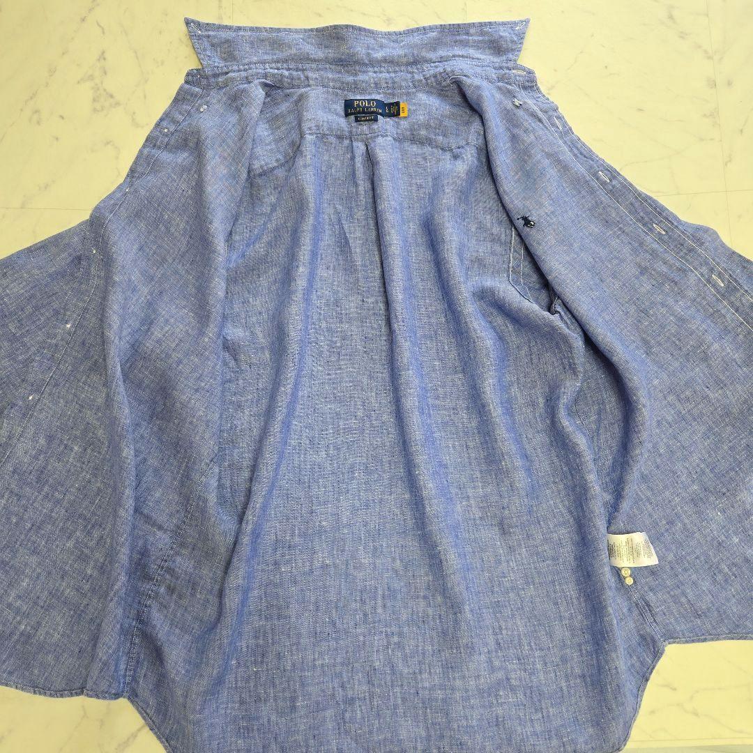 ポロラルフローレン 麻 リネン ブルーシャツ L(XL相当)