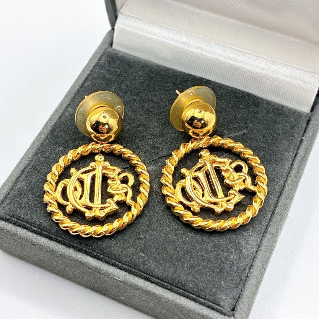 美品✨Christian Dior ピアス エンブレム 旧ロゴ ゴールド