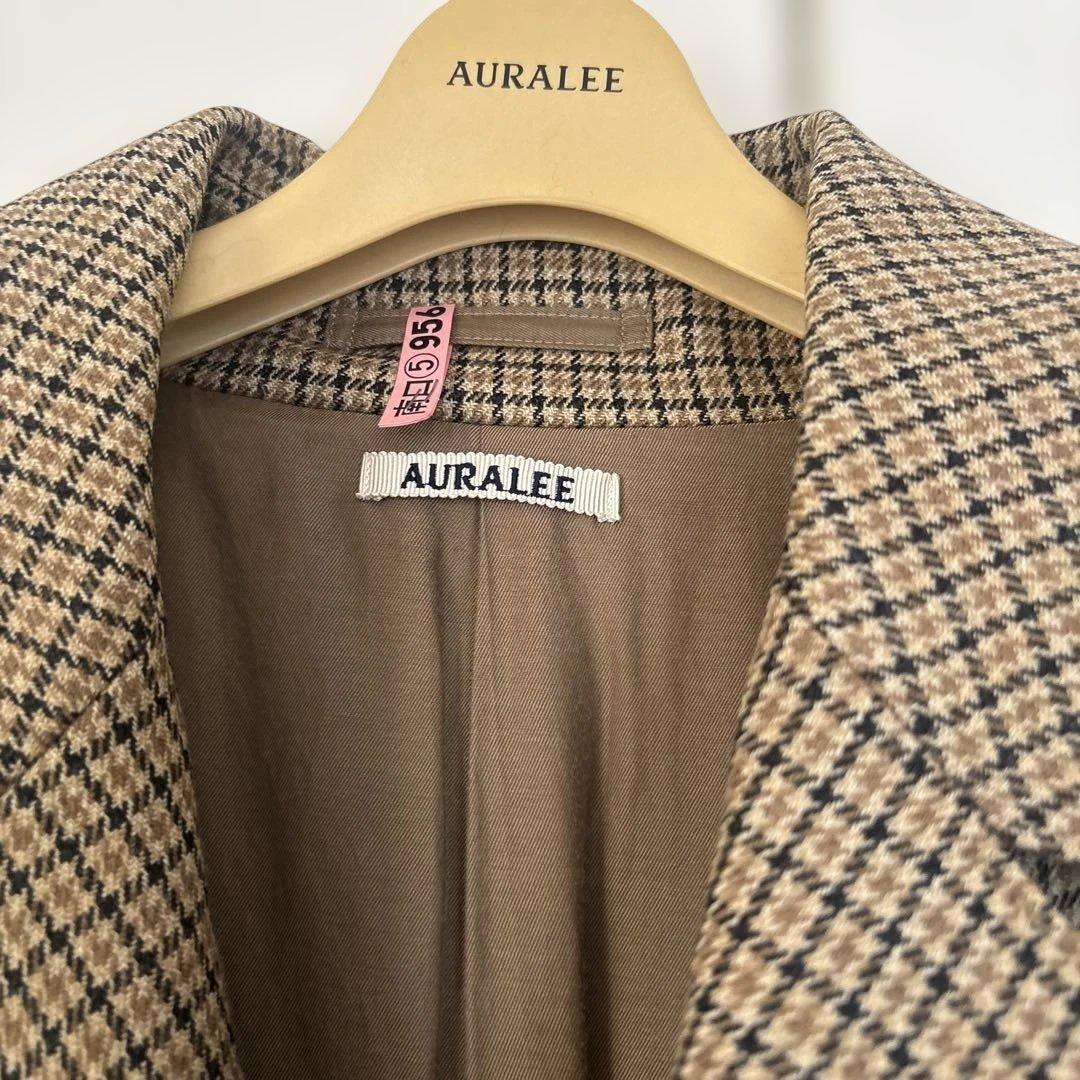 AURALEE ガンクラブチェック、ステンカラーコート　茶ベージュ系