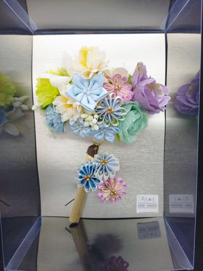 成人式つまみ細工セット　コームタイプ ブルー 髪飾り 振袖 着物 かんざし 和装