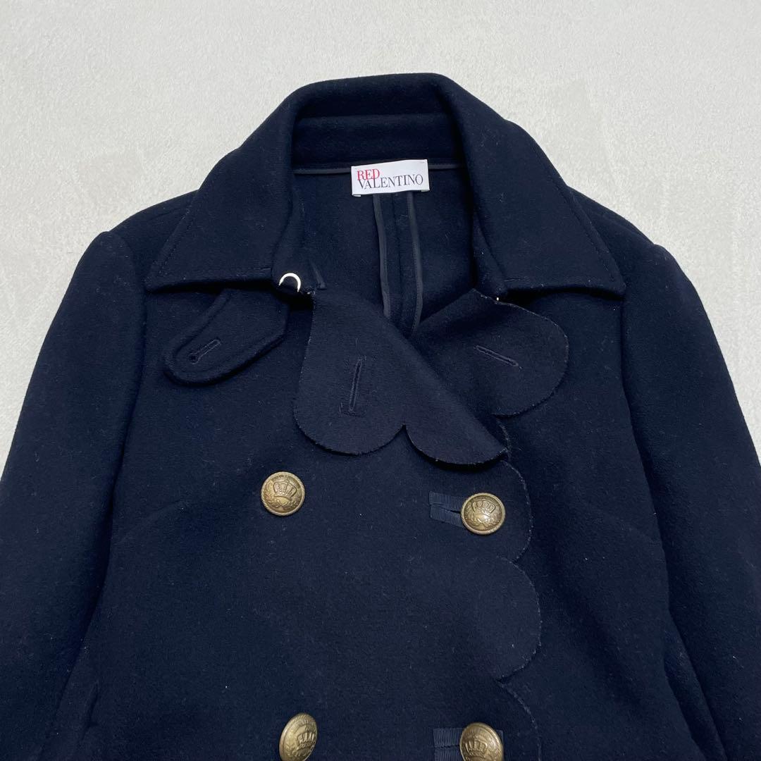 レッドヴァレンティノ スカラップダブルブレストウールブレンドコート 40 M