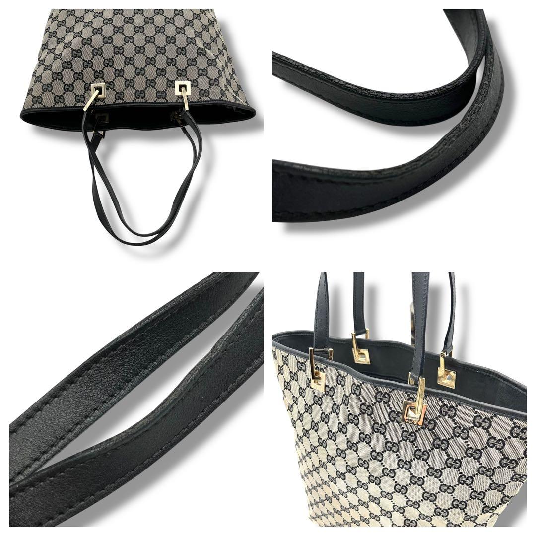 【大人気】GUCCI　グッチ　GG柄　グレー×ブラック　トートバッグ　レザー切替