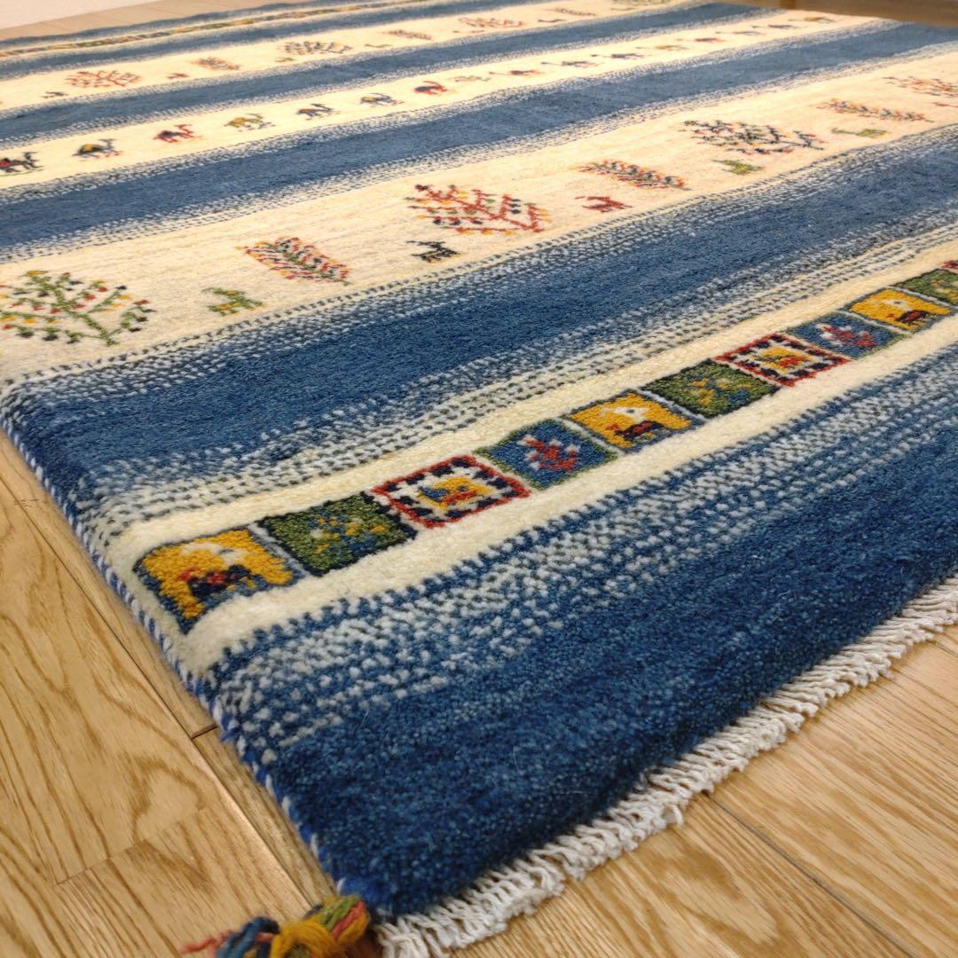 ペルシャ　ギャッベ リビング　205×160 青　ラクダ　生命の木