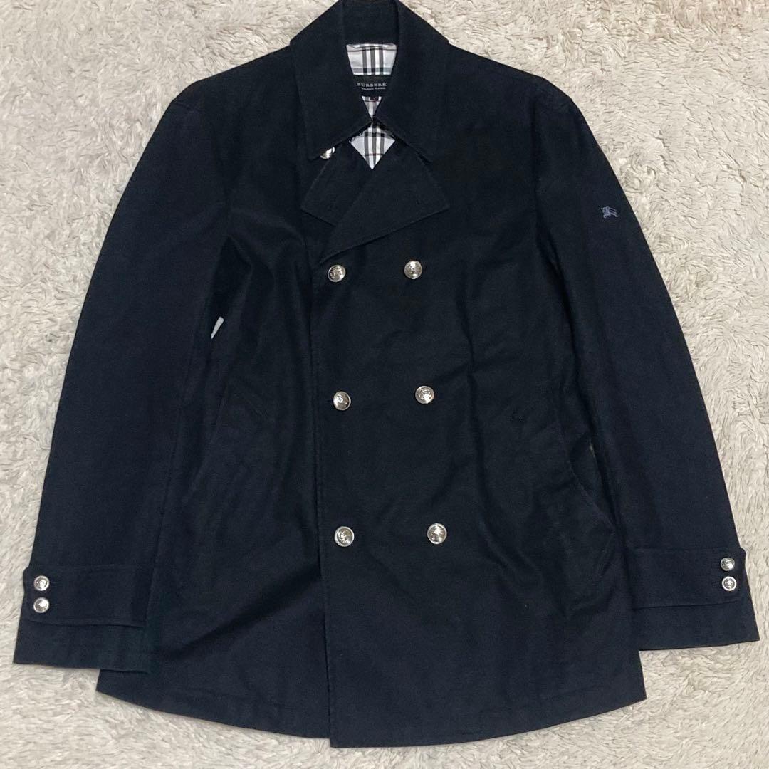BURBERRY 美品【銀ボタン】ダブル トレンチ コート 黒 ブラック