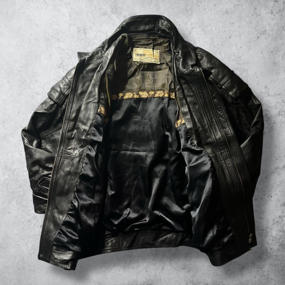 80s90sヴィンテージスペイン製A2レザージャケットブラック本革2XL古着