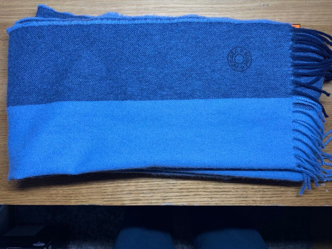 り*ん様 HERMÈS Hサマーブロック マフラー カシミヤ ブルー