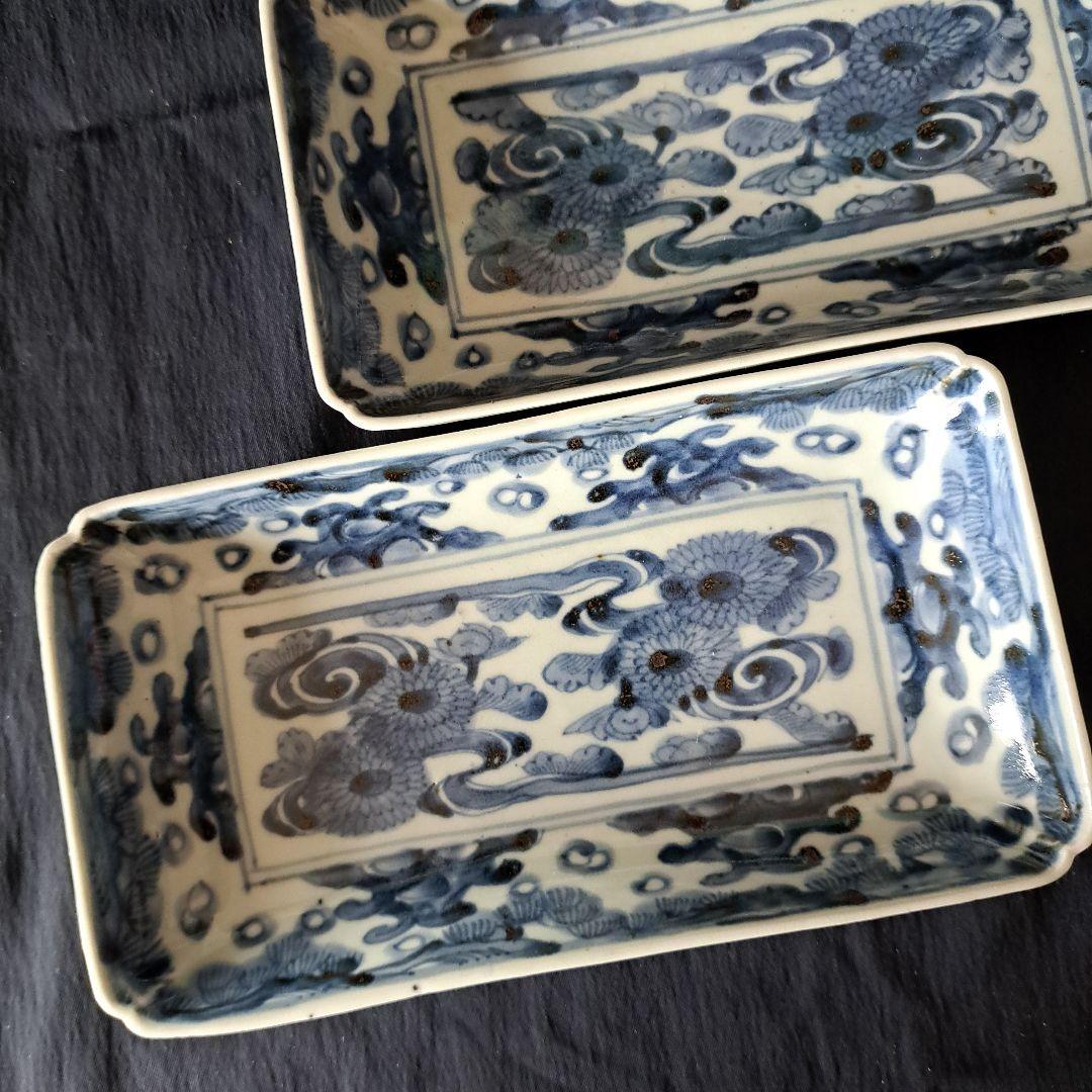 「high level ！菊づくしの古伊万里」 染付長皿(幅21cm)2客セット