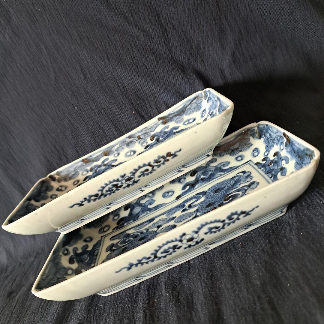「high level ！菊づくしの古伊万里」 染付長皿(幅21cm)2客セット
